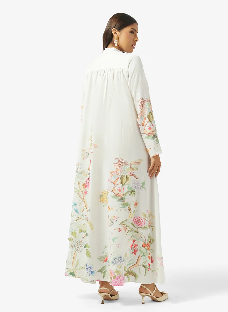 Khizana FLoral Print Dress With Neck Tie Up